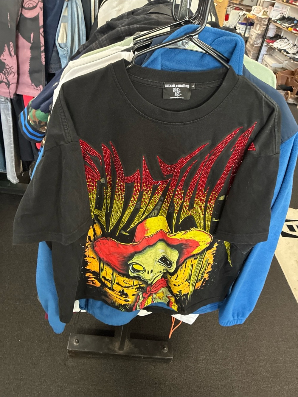 Mixed Emotion Ranger Rhinestone T-Shirt Men's SL Black / Red Boxy Tee Pre Owned